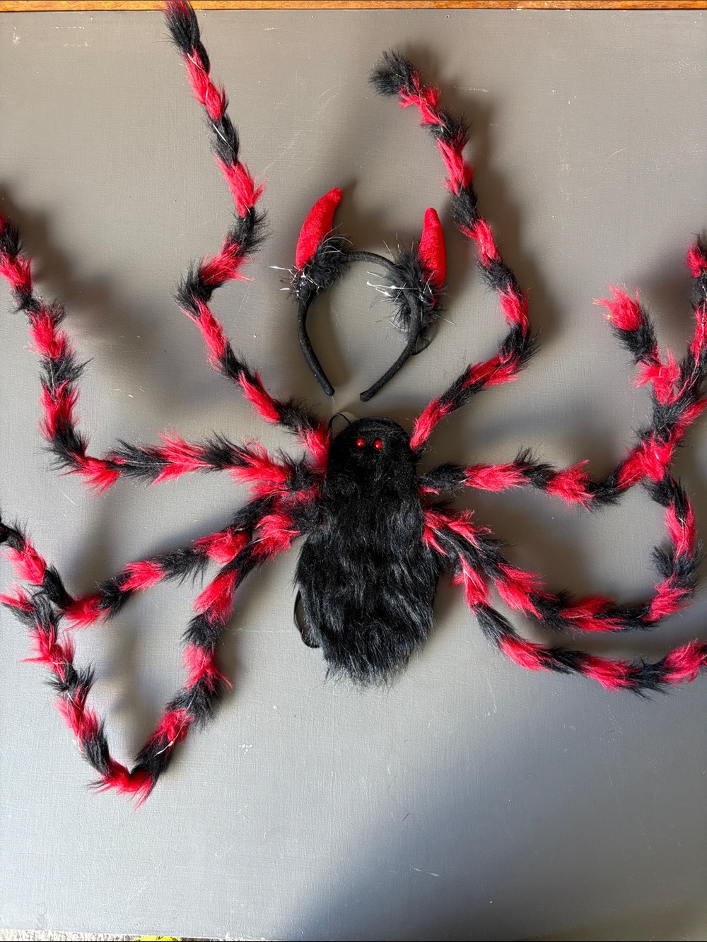 Halloween Plush Black & Red Fuzzy Spider Costume Set - kids
